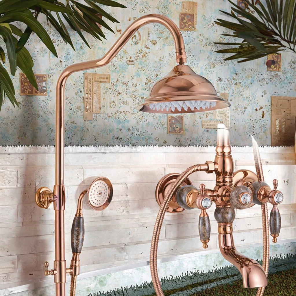 

Modern Full Brass Antique Wall Mount Shower Head Set Slide Bar Soft Rain Spray Pattern Ceramic Valve Core 2-Handle Hot Faucet