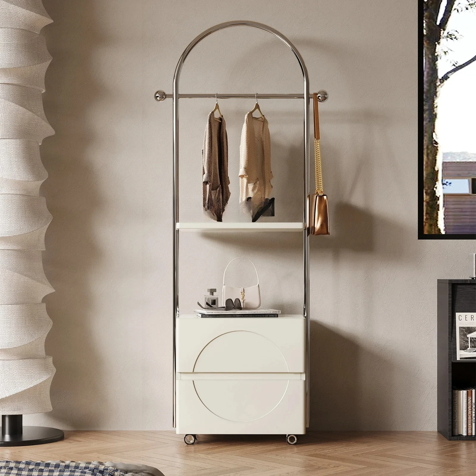 

D80 Bedroom hanger drawer coat rack floor movable with pulley integrated against the wall