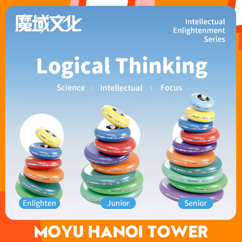 [CubeFun]MOYU Hanoi Tower Educational Montessori Building Blocks Early Learning Rainbow Color Matching Boys Girls Toys For Gifts