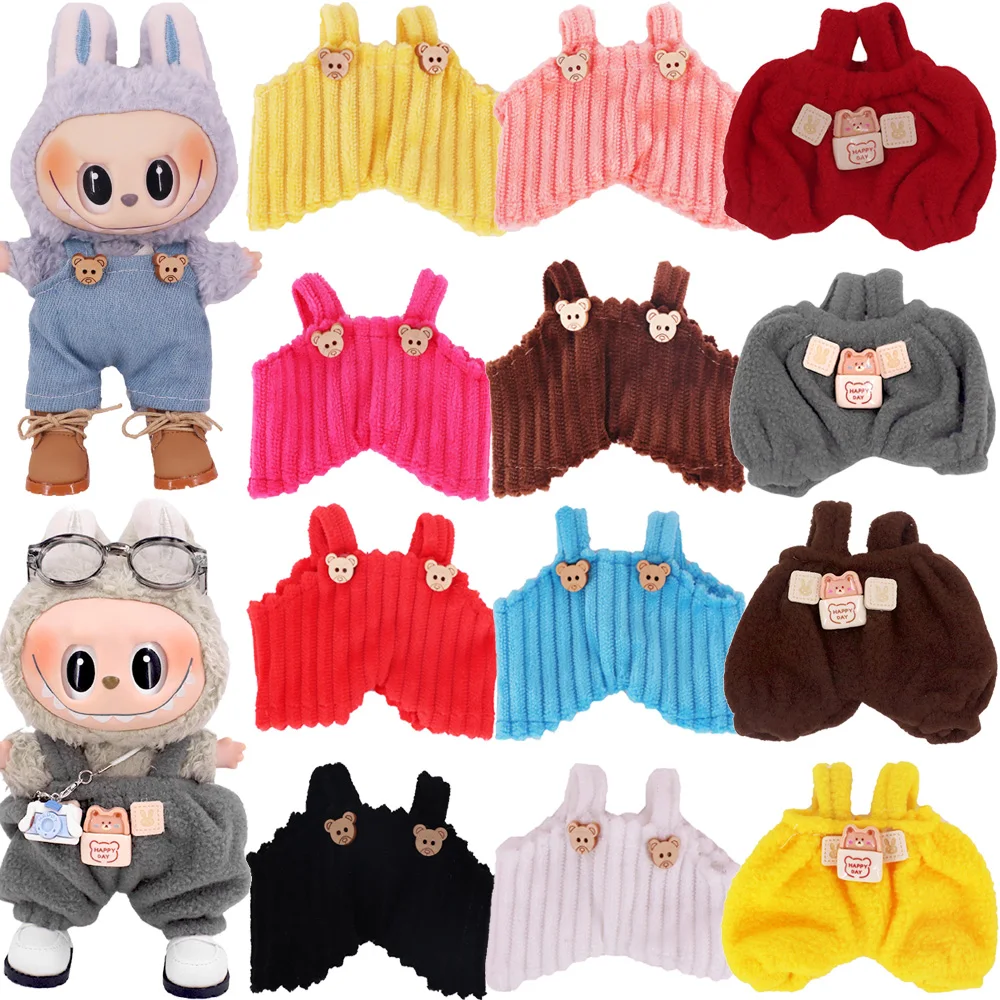 

Pop Mini Plush Doll Clothes Plush/Denim Overalls Handmade Rompers For 17cm Labubu Doll Clothing Accessories Girl's Toys Gifts