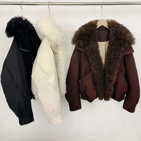 Real Fur Jacket Lamb Fur Oversized Winter Casual Comfort Women's Down Jacket with Fur Warm Women's Fur Coat Classic Thick