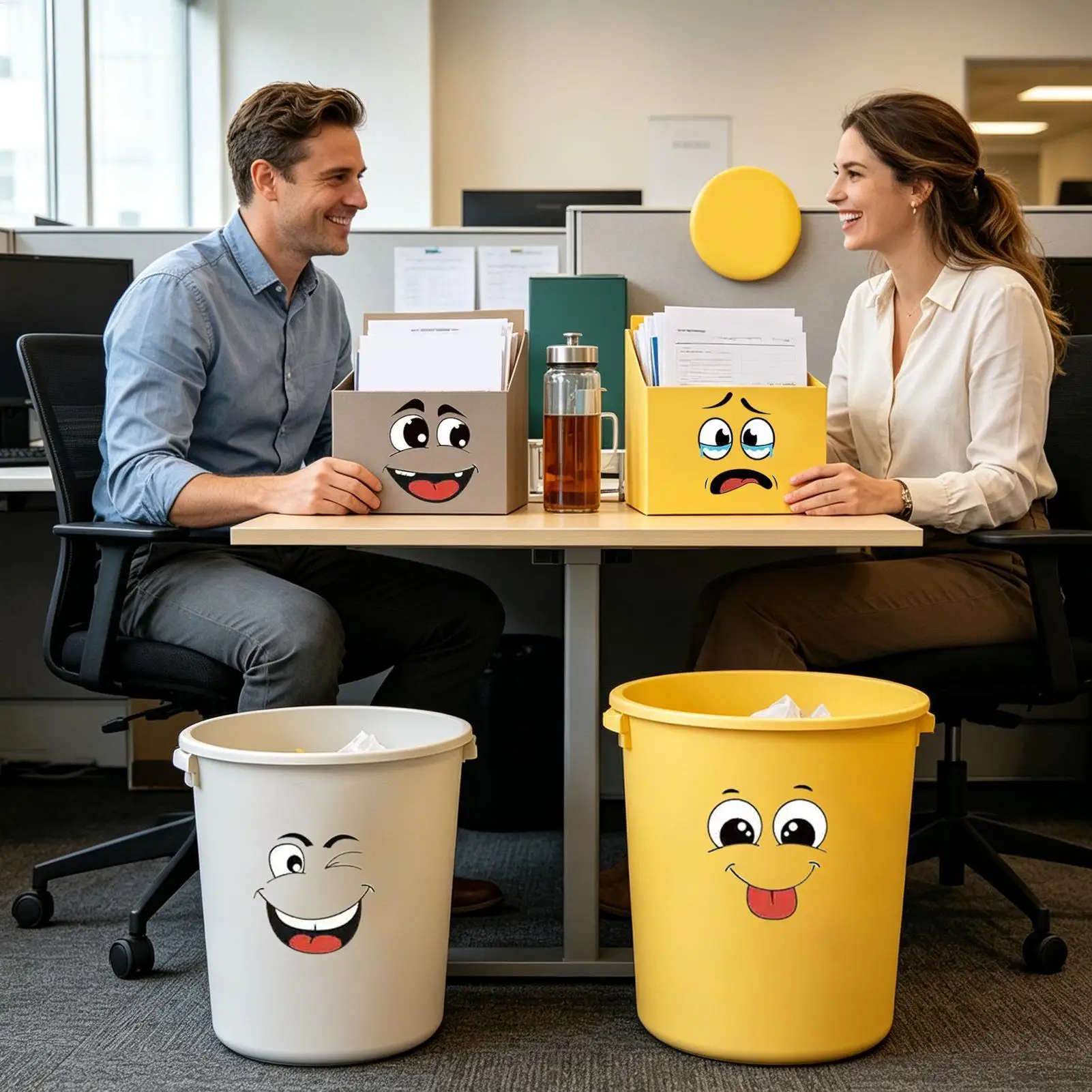 Trash Can Stickers 4-Piece Adhesive Cartoon Expressions Decals Funny Trash Garbage Can Stickers for Indoor Outdoor Fridge Wall
