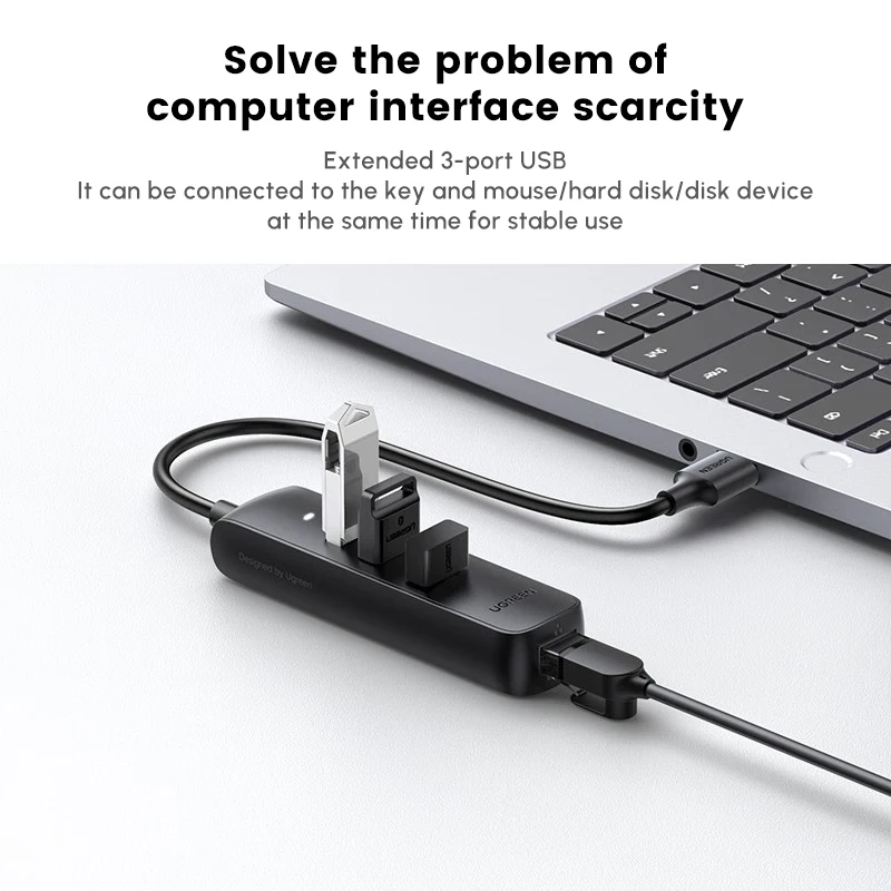 UGREEN USB to Ethernet Adapter, 5 in 1 USB Hub With Ethernet, Multiport Network Adapter With 3 USB 3.0 Port, Gigabit RJ45,USB-C