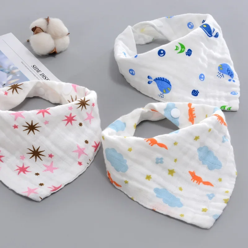 

4 Layers Baby Infant Bibs Soft Absorbent Burp Cloths Double Buttons Toddler Children Cotton Saliva Towel Baby Stuff for Newborns