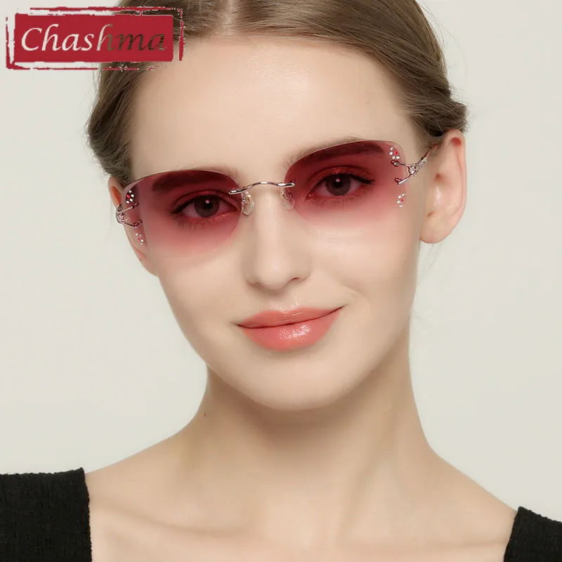 Chashma Prescription Glasses Women Pure Titanium Fashion Rimless Diamond Trimmed Spectacles Eyeglasses Frames Recipe Tint Lens