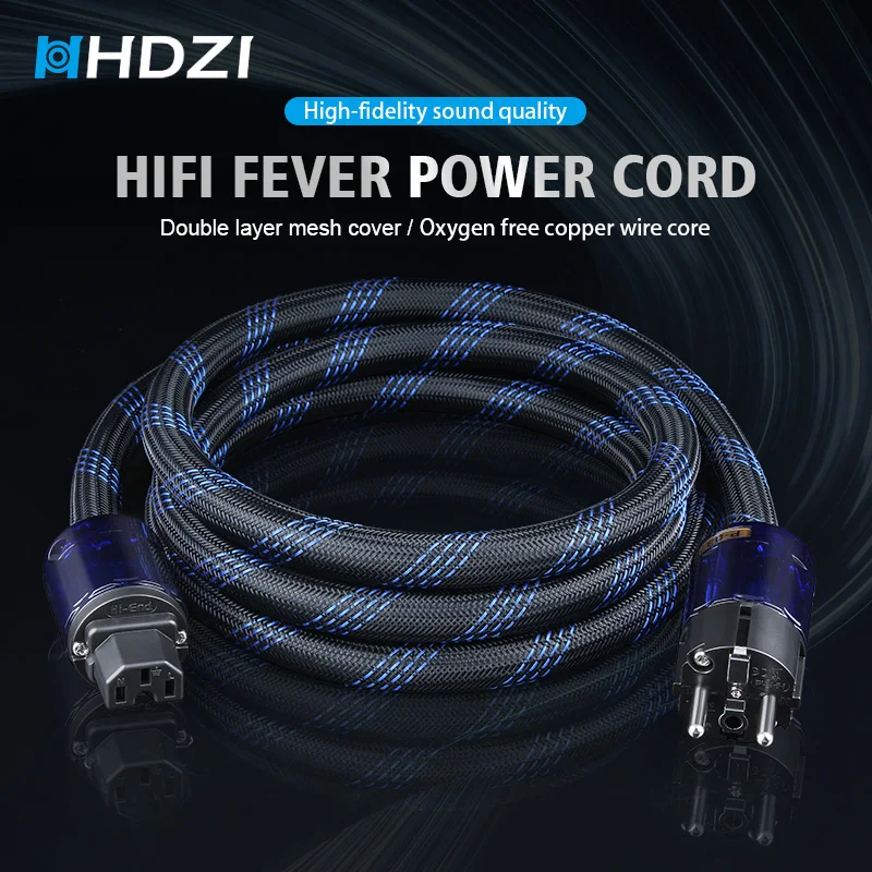 HHDZI HiFi EU Power Cord OFC Oxygen-Free Copper Braided Mesh Power Cable for Amplifier CD Player Decoder Active Speaker