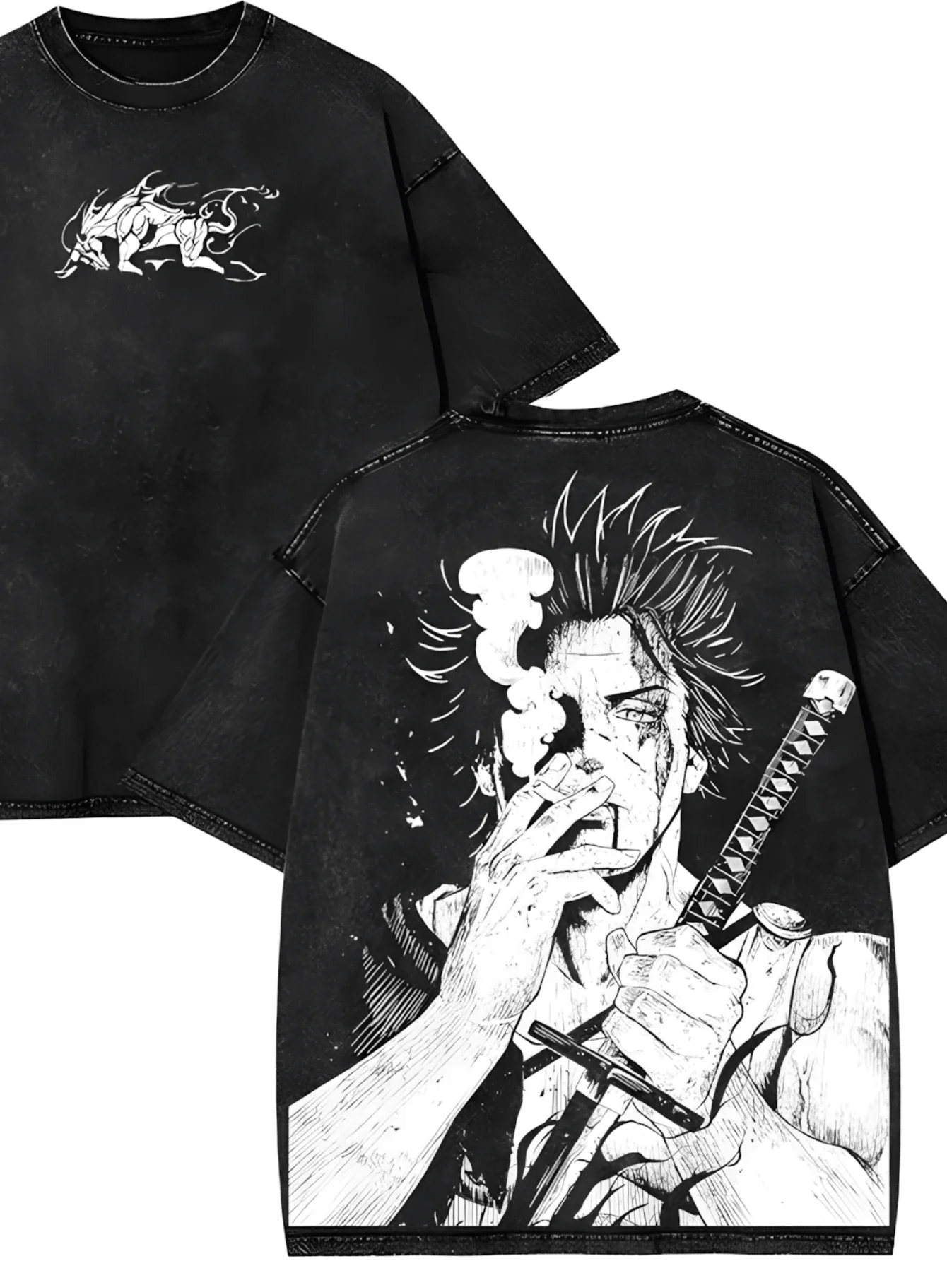 Retro Anime Print Black T-Shirt for Men