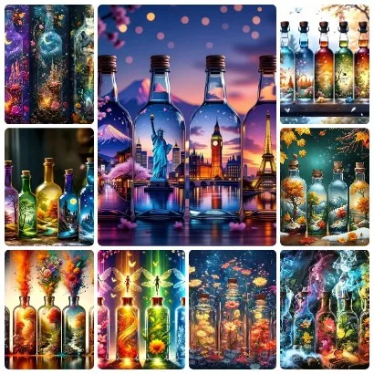 Magical Bottle Scenery Diamond Painting, World Landmark & Floral Wishing Bottle  Art Home Decoration 5D DIY Art New Arrivals