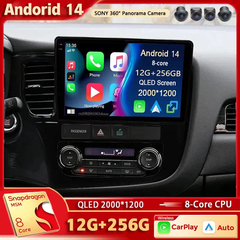 Android 14 For Mitsubishi Outlander 3 GF0W GG0W 2012-2018 2K QLED Android Car Radio Multimedia Video Player GPS Stereo CarPlay