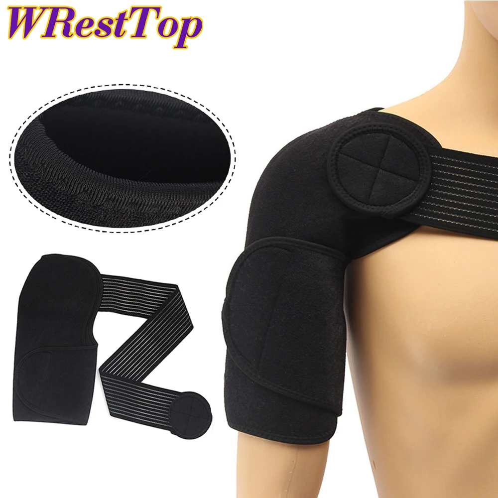 Single Shoulder Support Back Brace Guard Strap Adjustable Breathable Gym Sports Care Wrap Belt Band Pads Black Bandage