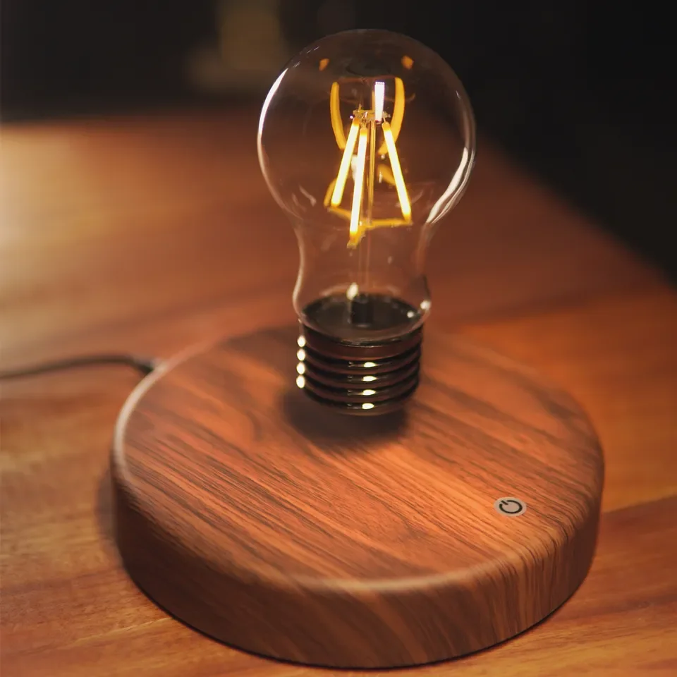 Levitating Desk Table Light Magnet Lamp Floating Light Led Lamp Wood Base Magnetic Levitating Light Bulb Night Light