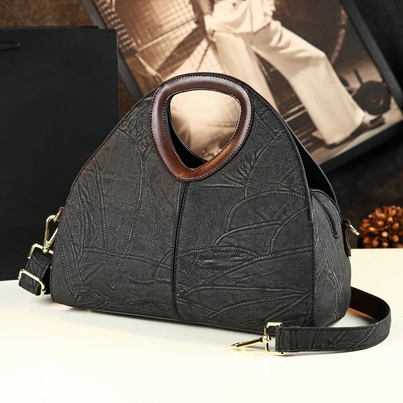 2024 New Light Luxury Fashion Retro Atmosphere One Shoulder Handheld Crossbody Bag Genuine Leather Women\'s Bag Versatile