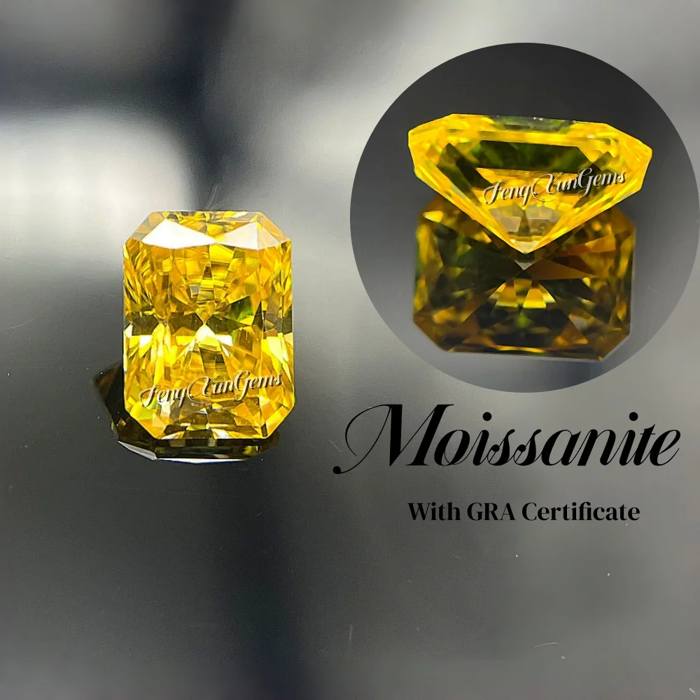 

Yellow Loose Moissanite Stone Radiant Cut 0.4ct~5ct Lab Grown Diamonds Pass test With Certificate For Jewelry Necklace Making