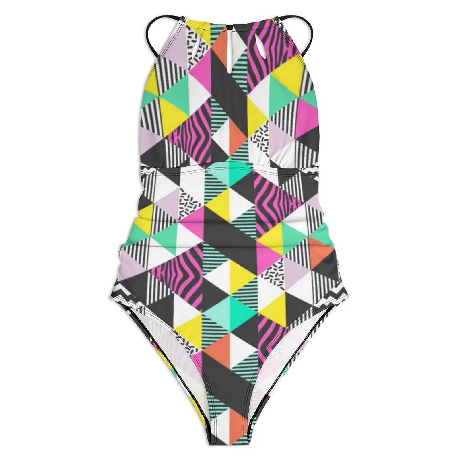 Modern Geometric Art Swimsuit Abstract Triangles One-Piece Swimwear Push Up Trendy Bathing Suit Sexy Holiday Surf Beach Wear