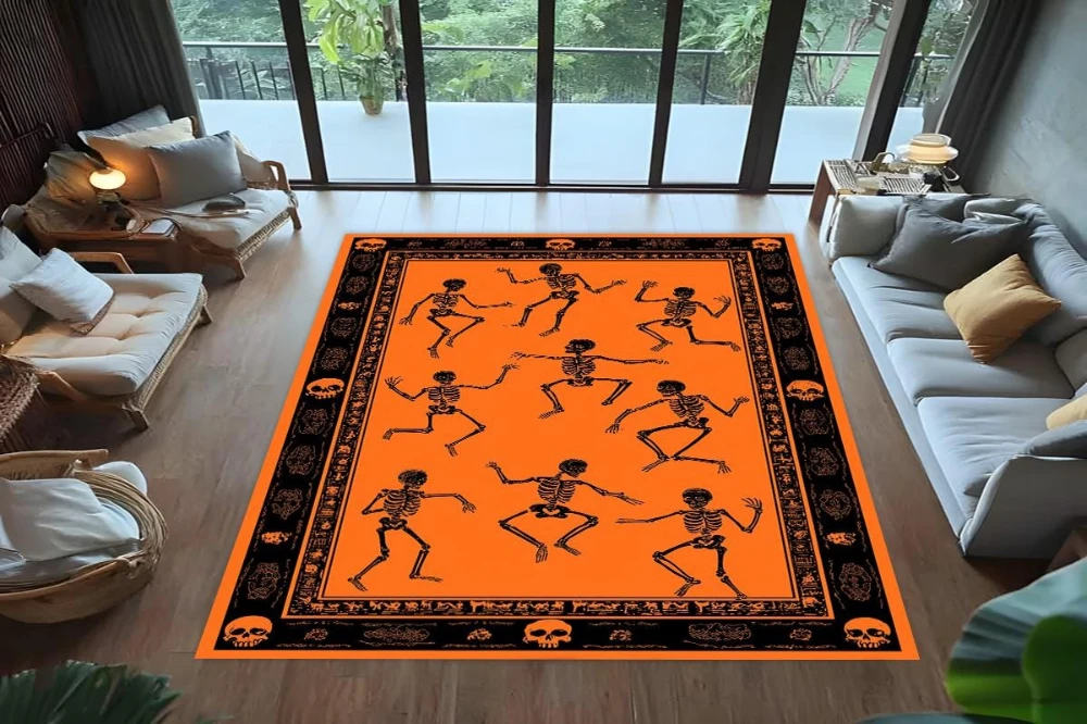 Orange Dancing Skeleton Halloween carpet,lounge coffee table,entrance hallway,study room Welcome rug,Non Slip Rug,Gift
