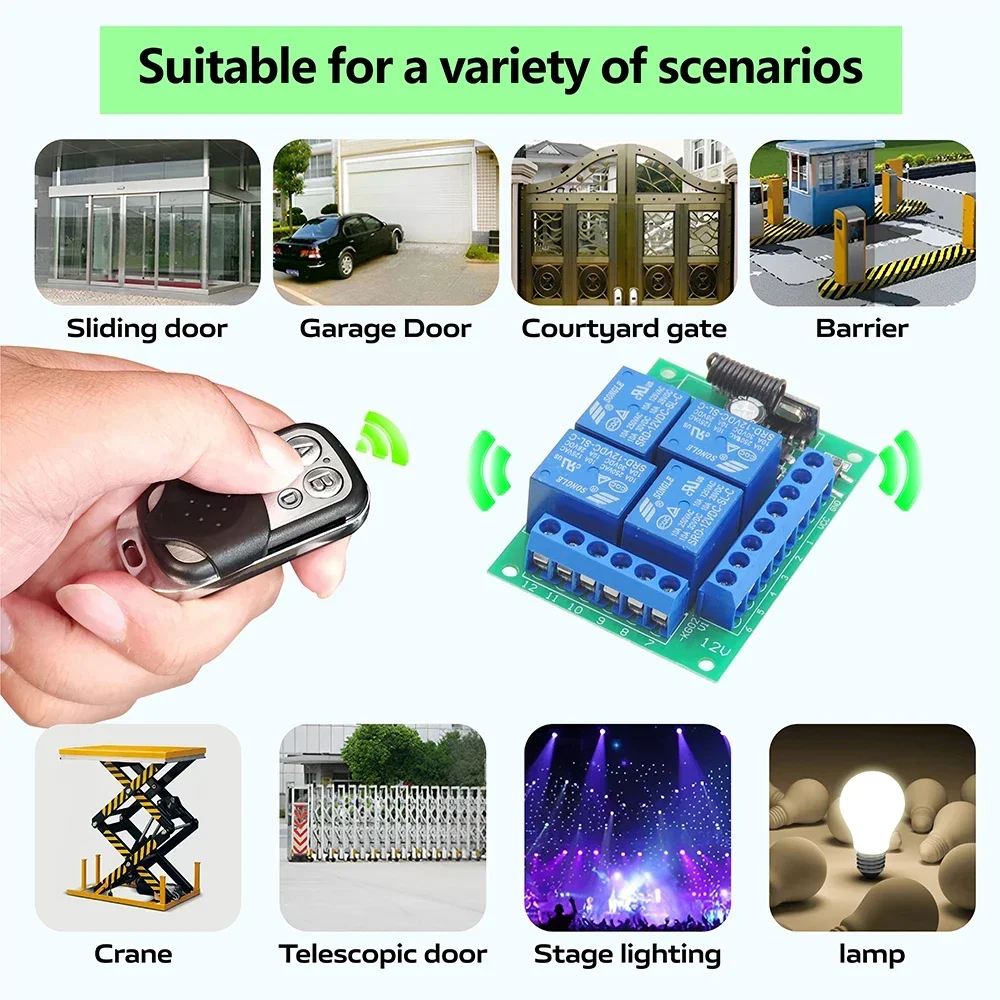 4 Channels Universal Remote Control Switch DC 12V RF Relay Receiver,50m Transmitter,for Light/Garage/Curtain/Motor DIY