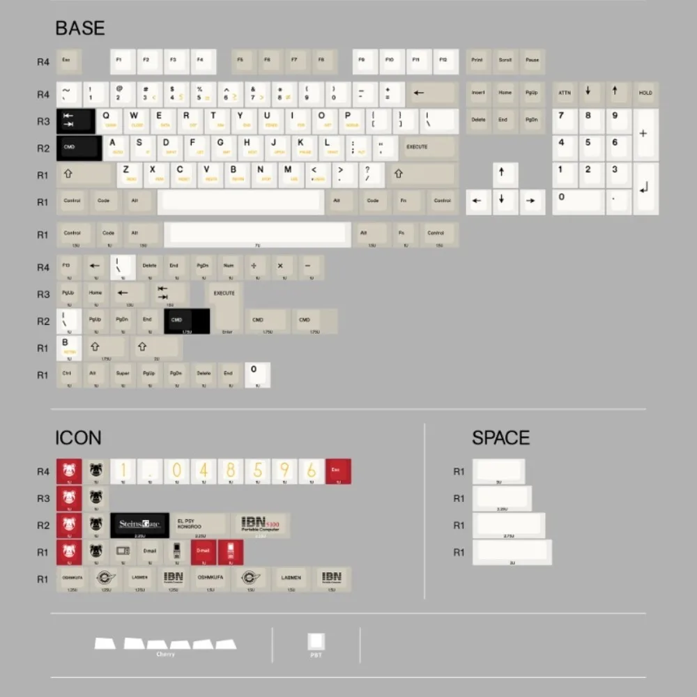 Imagem -05 - Steins Portão Tema Cap Conjunto Teclado Pbt Custom Retro Personalizado Perfil Cereja Teclado Mecânico 181key