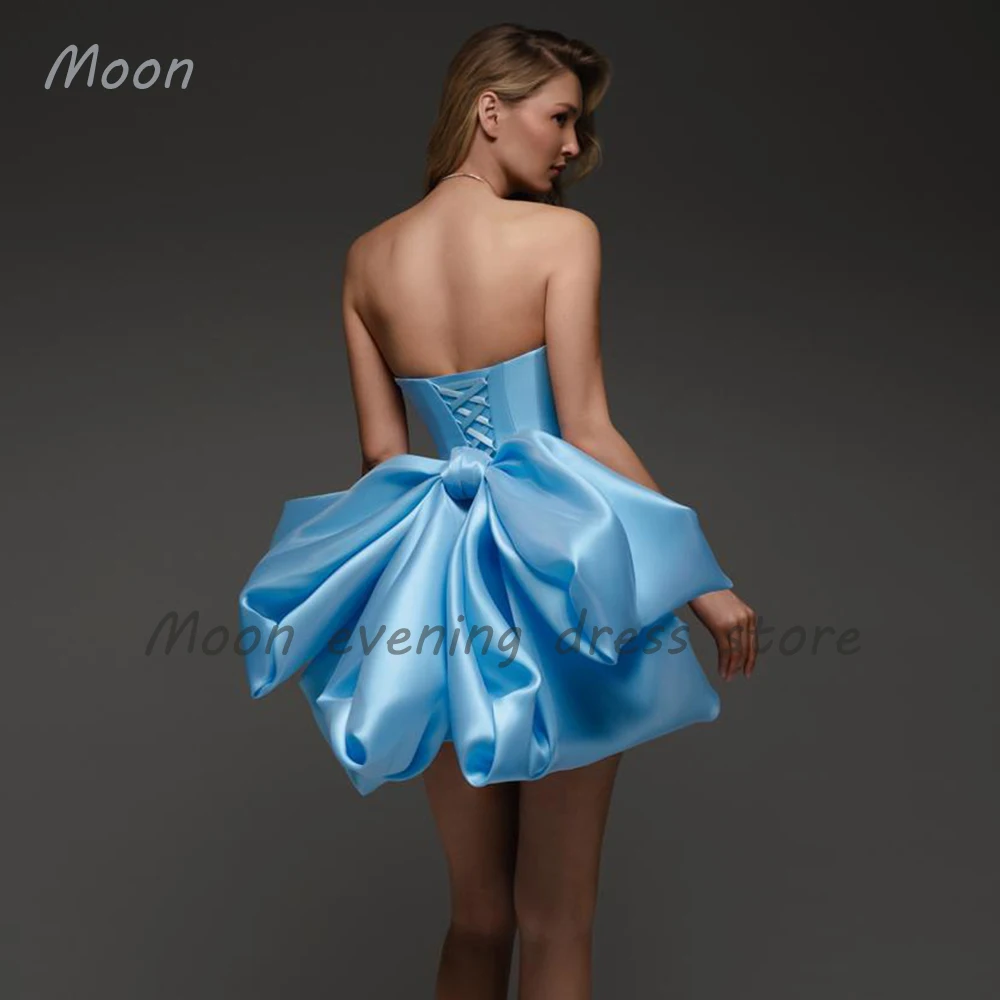 Moon Blue girl strapless skirt Formal Occasion dress Large bow pommel skirt Satin Birthday graduation party PROM evening gown