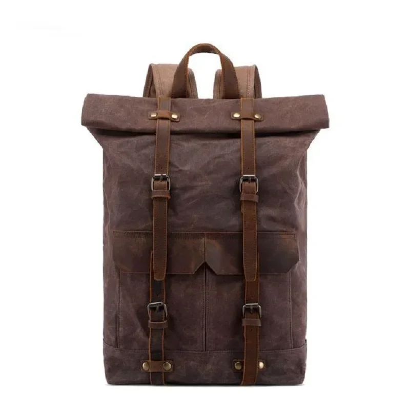 M287 Unisex Oil Waxed Travel Students Rucksacks Anti-theft Waterproof Laptop Daypacks Cotton 14