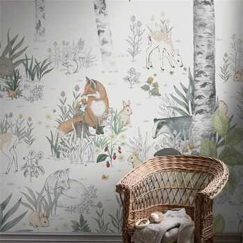 العرف الغابات الحيوان الثعلب خلفية لغرفة الطفل أريكة غرفة نوم التلفزيون خلفية papel دي parede الفن جدارية ورق حائط ديكور المنزل