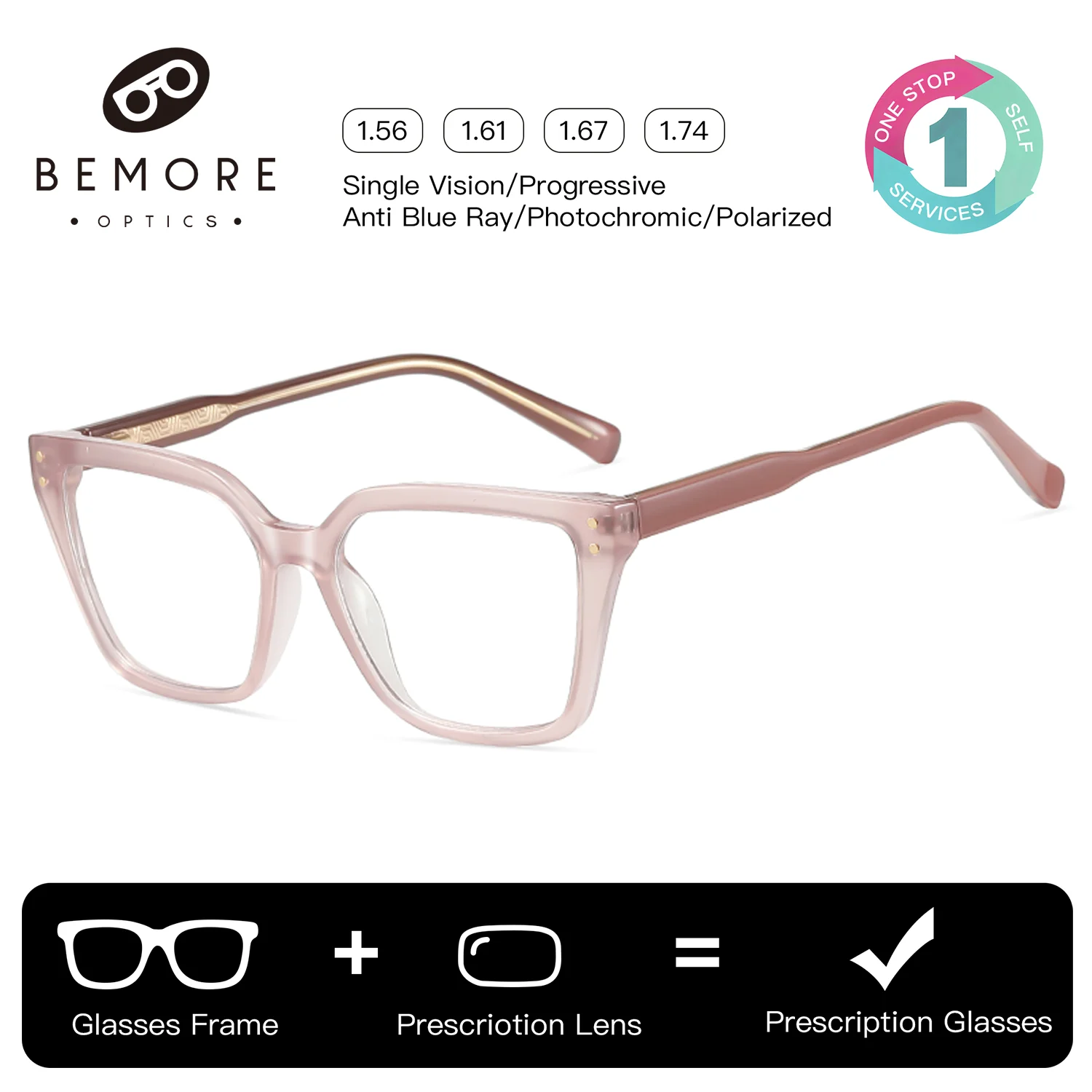 BEMORE Trendy Prescription Eyewear Women Anti-Blue Ray Butterfly Progressive Myopia Custom Eyeglasses by Medical Recipe