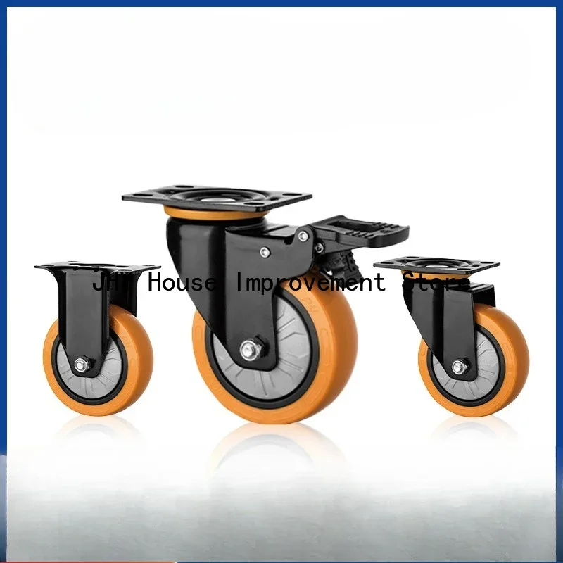 2.5 Inch Heavy Duty Pu Caster Wheel With Brake 1000lbs Capacity Orange Plate/screw Mount Optional For Factory Trolley