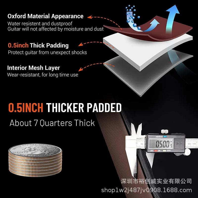 Plecak na gitarę z 10 mm grubym wyściółką z gąbki, wodoodporny nylon, lekki pasek na ramię, pokrowiec na gitary 40/41 cali