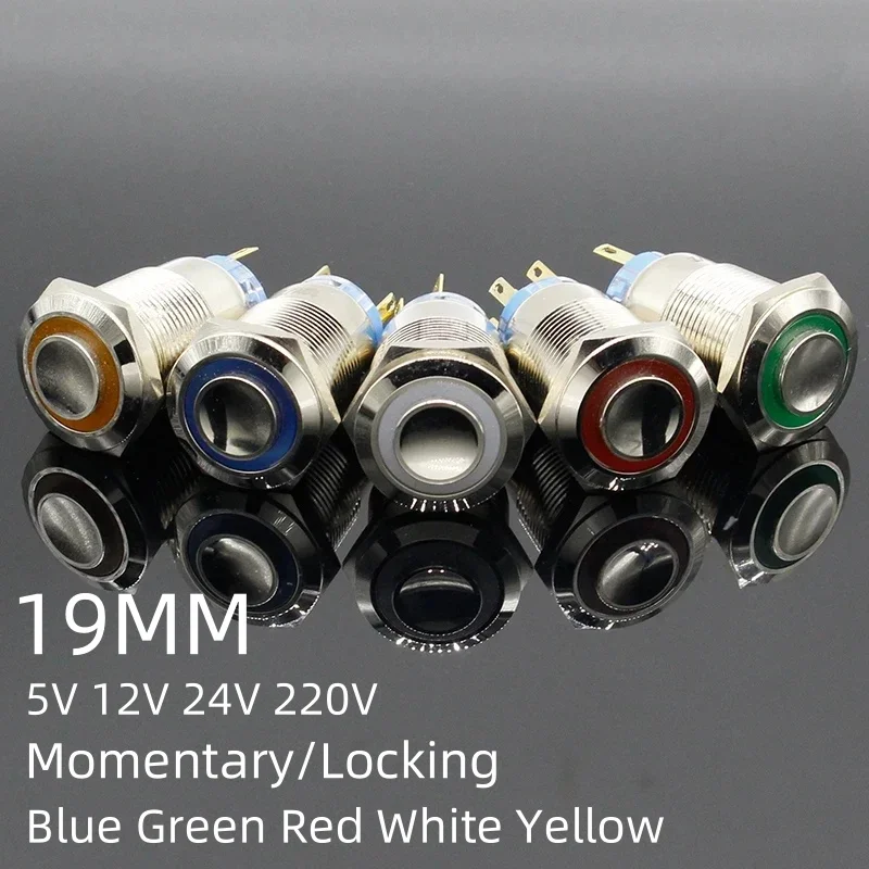 19mm 5V12V24V220V Waterproof Momentary Latching Stainless Steel Metal Doorbell Bell Push Button Switch LED Car Auto Engine PC