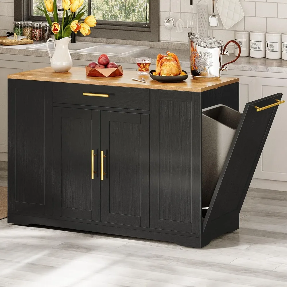 

53 Inch Large Rolling Kitchen Island with Storage Cabinet, Portable Mobile Island with Long Floating and Movable Wheel Cabinet