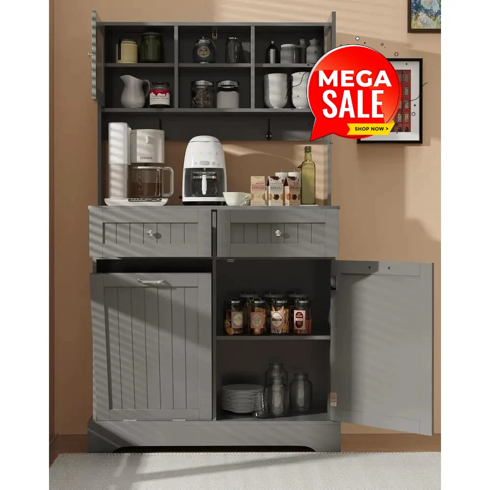 

Solid Wood Dual Compartment Trash & Recycling Cabinet in Gray for Kitchen