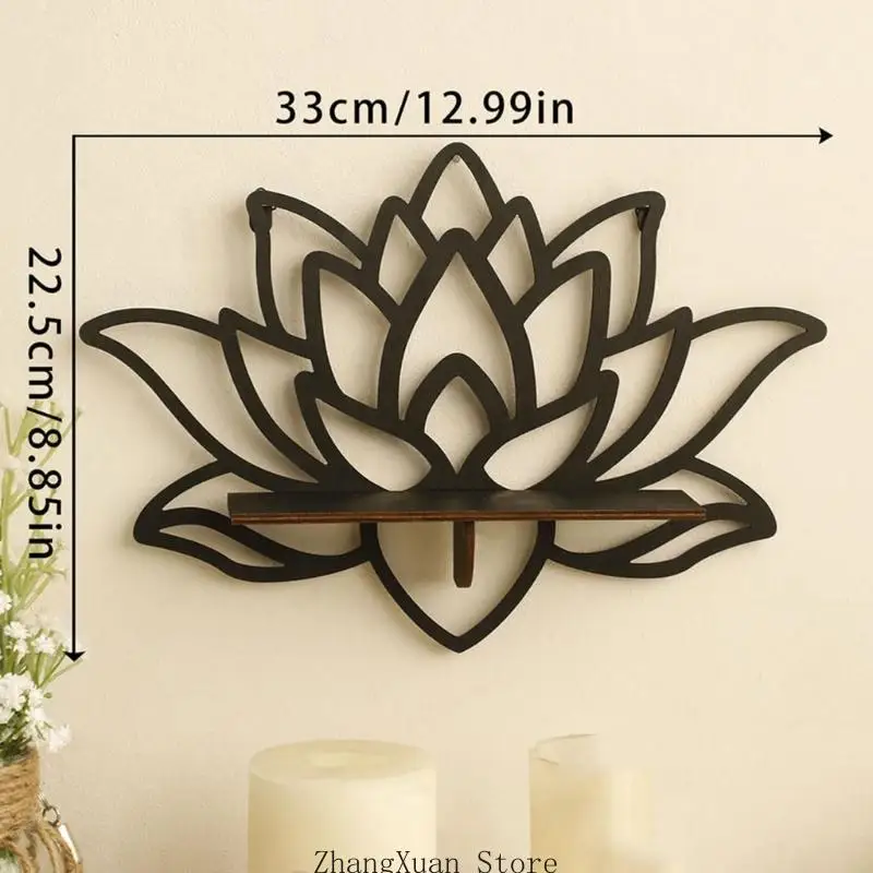 Einzigartiges Wandregal aus Holz mit Blumengravur, geeignet für Büro oder Schlafzimmer 3XUF – Detail 6