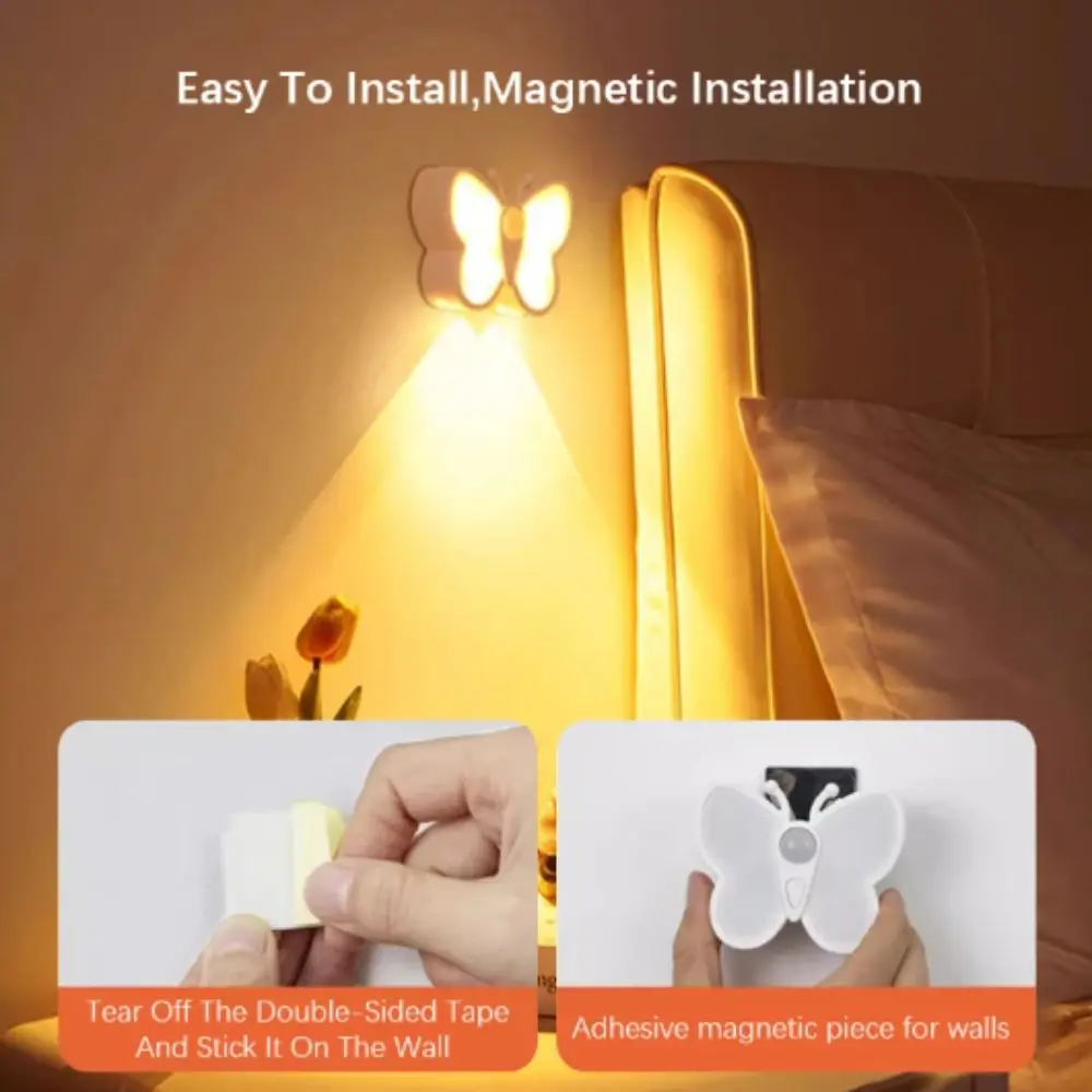 Dual Color Temperature Adjustment Butterfly Motion Sensor Night Light USB Charging LED Under Cabinet Lights