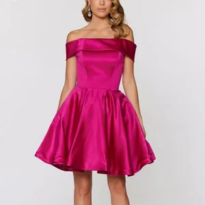 Short cheap satin undergraduate degree mini off the shoulder blue royal prom dress dresses to the line bridesmaid party dress 12 Main Sales Royal Blue Graduation Dress - №6