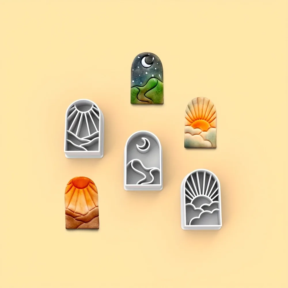 3Pcs Hollow-Out Nature Cookie Mold Set, Bohemian Sun, Moon & Scenery Cutters for Baking, Holiday Parties & DIY Fondant Crafts