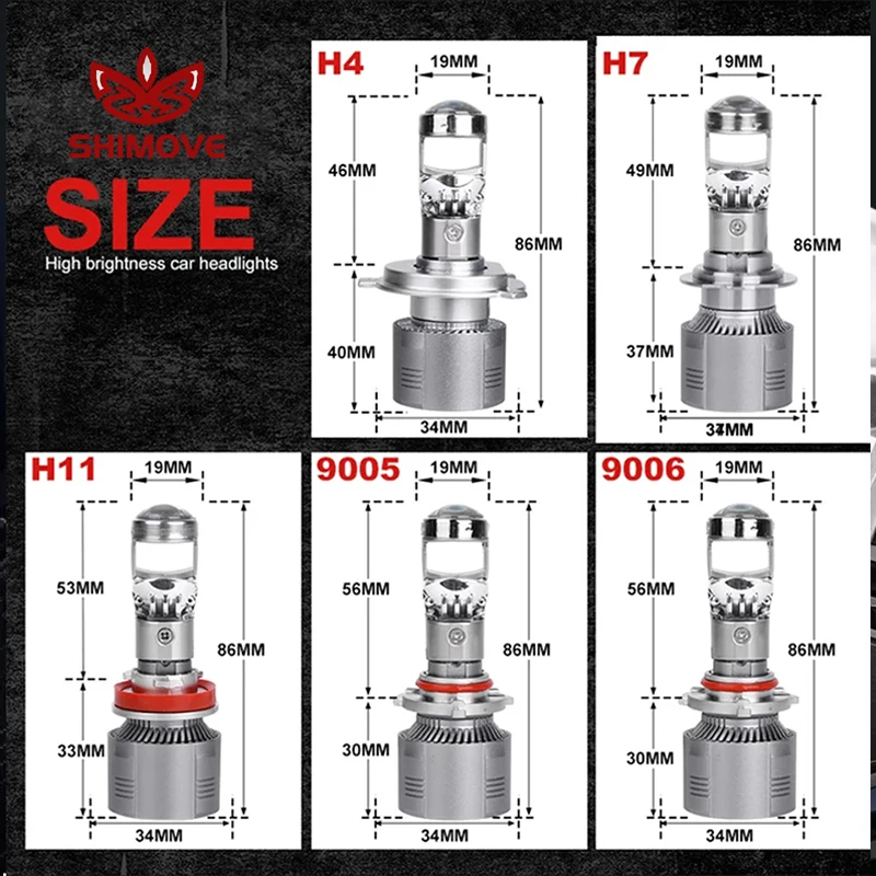 LED Car Headlight Bulb HB3 H4 H7 BI Led Projector Lens H11 9005 9006 HB4 Canbus Lampa 6000K Mini Fog Lamp 12V LHD 30000LM 2Pack