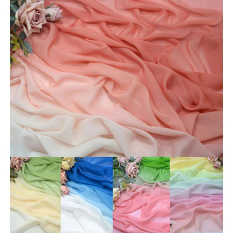 100*145Cm Rainbow Gradient Color Thin Chiffon Fabric 100D Organza Tulle Fabric Diy Ancient Style Hanfu Wedding Dress Stage Decor