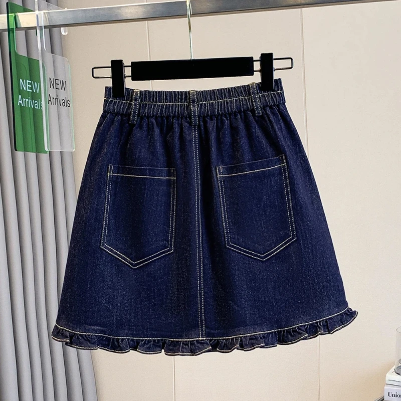 2026 Summer Plus Size Loose Women Denim Skirts Elastic Waist A-Line Jeans Skirt with Lining to Prevent Slipping Lady Bottom