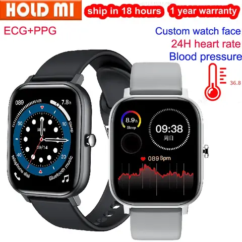 남성용 ECG PPG 심박수 체온 모니터, L18 스마트 워치, IP68 방수 스포츠 피트니스 트래커, 안드로이드 스마트워치