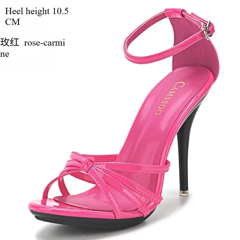 Summer OpenToe High Heel Ankle-Wrap Women's Sandals 10cm Wedding Party Thin Heel Heels Red Narrow Band Stilettos Large-size 43