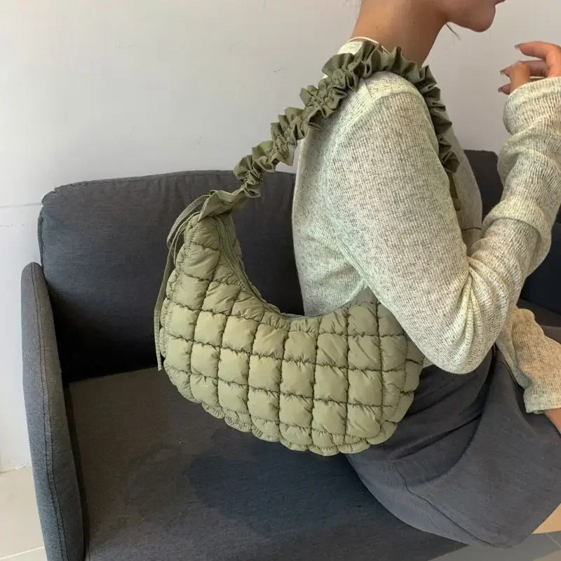 Bag for Women Autumn Winter Ruched Casual Fashion Zipper SOFT Cotton Filling Shoulder Bag Pures and Bags Crossbody Girls Bag