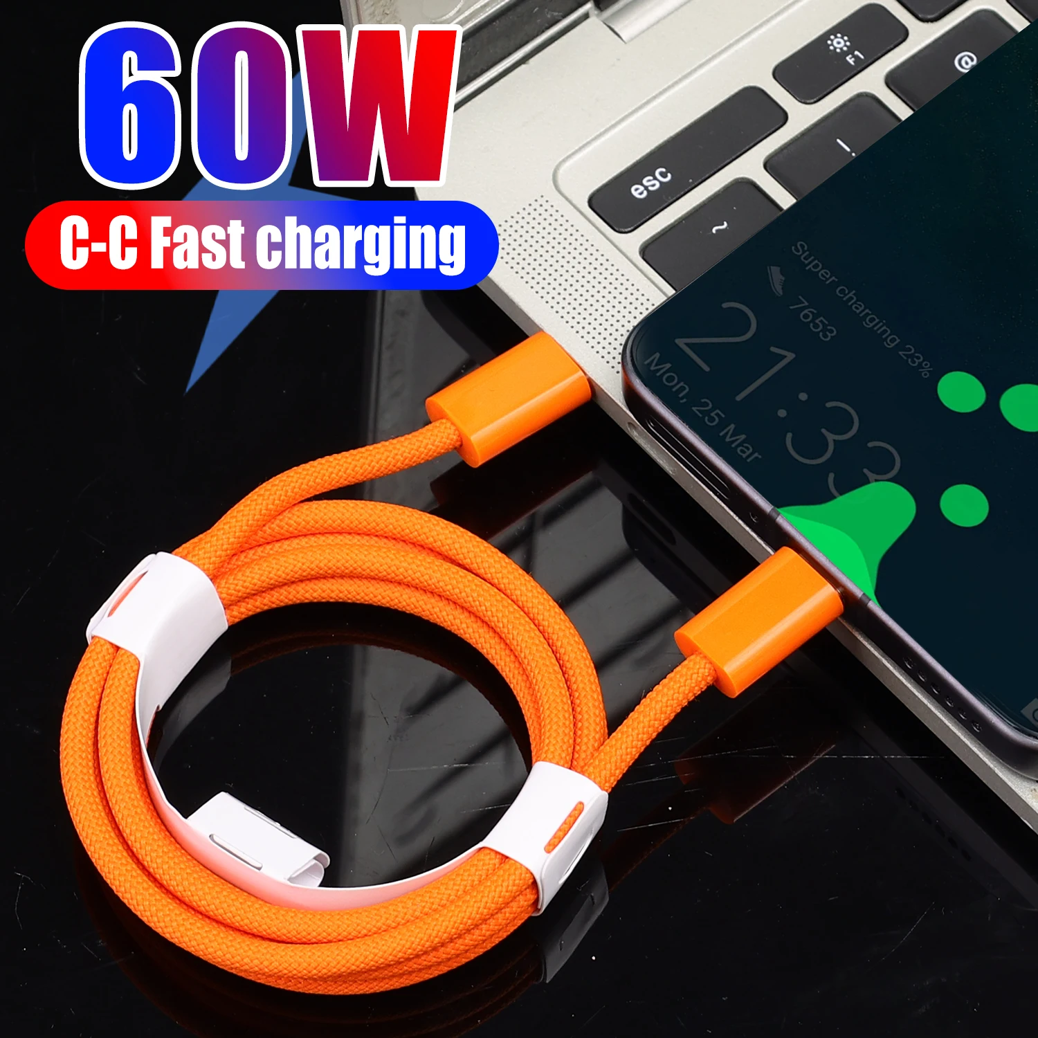 

60W Double Type C Fast Charging Braided Cable For iPhone 17 16 15 Pro MAX Samsung Mi USB-C to C Charger Data Cord Line