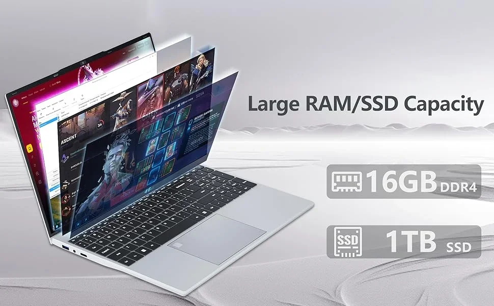 Intel 15.6 inch Laptop Intel Core I9 10980HK Notebook PC 16GB RAM 1TB SSD 1920*1080HD Office Gaming Study Home Use Computer Windows 11 Backlit Keyboard Fingerprint Unlock Laptop Computer