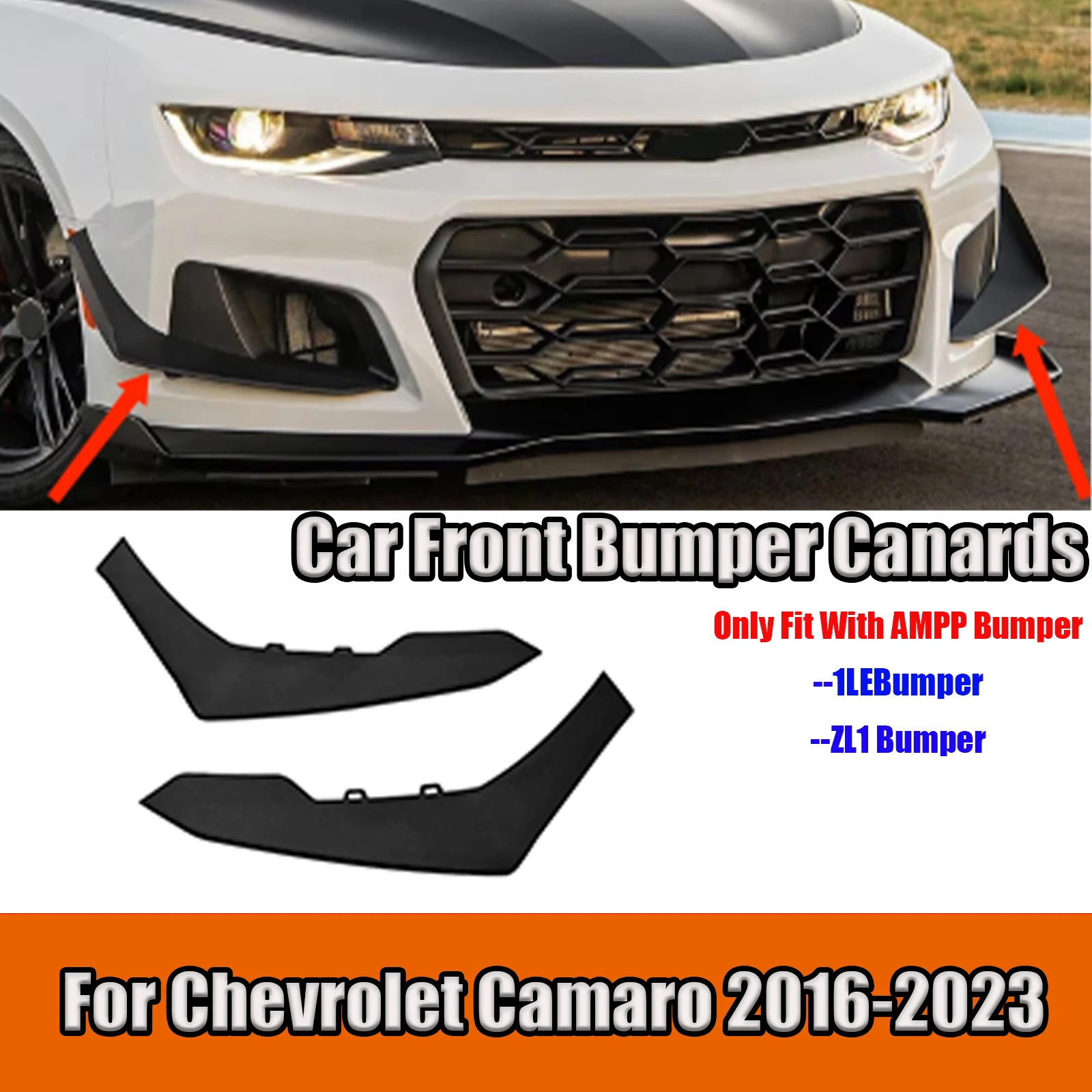 

2 PCS For 2016-2023 Chevrolet Camaro Car Front Bumper Corner Side Splitter Canards Dive Planes AMPP Bumper 1LE Style