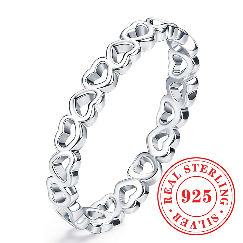 Huitan Holle Hart Ontwerp Ringen voor Vrouwen Eenvoudige Stijlvolle Veelzijdige 925 Sterling Zilveren Vinger Accessoires Dagelijkse Feestsieraden
