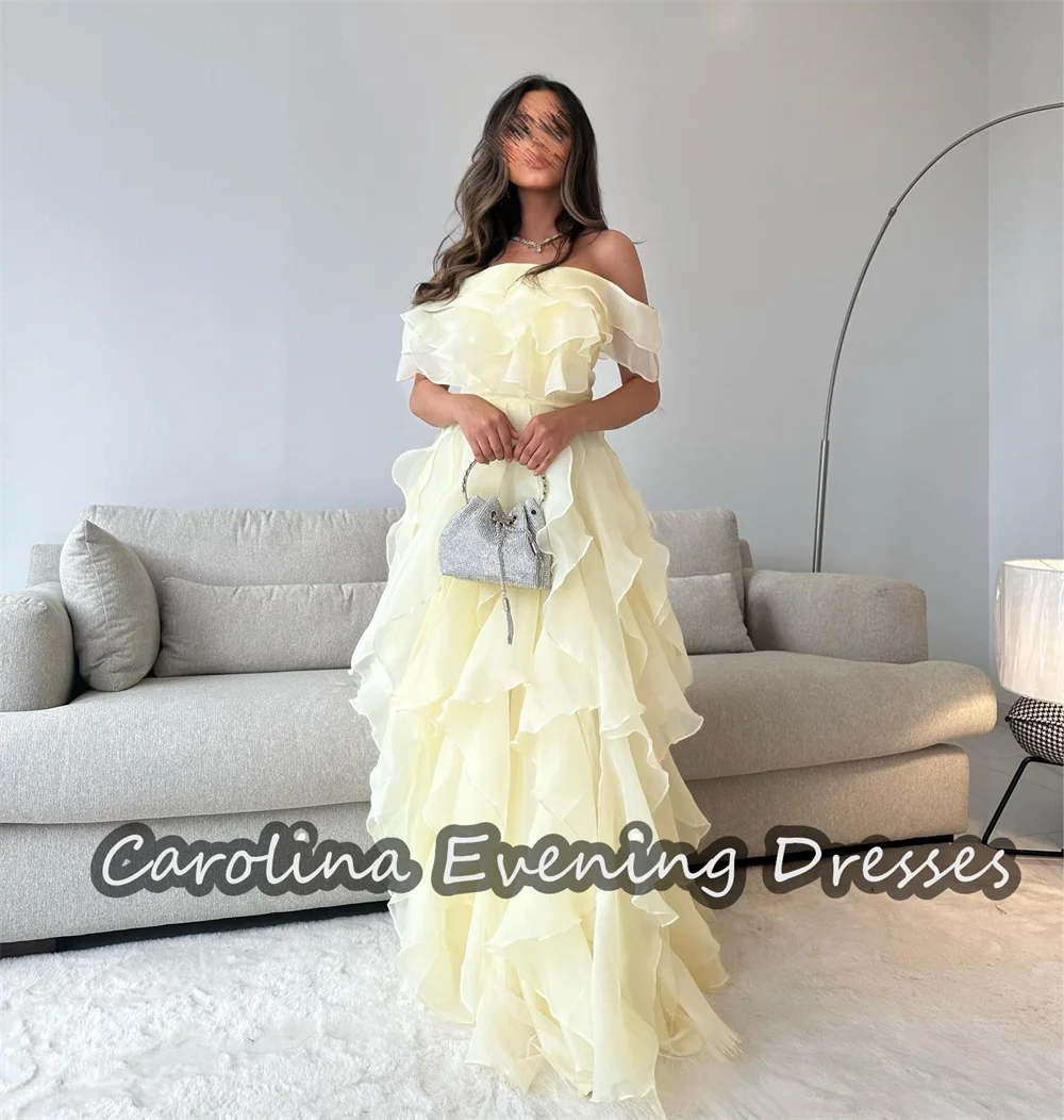 Carolina Tulle A-line Off-the-shoulder Ruffle Prom Gown Floor Length Elegant Evening Elegant Party Dress for Women 2024