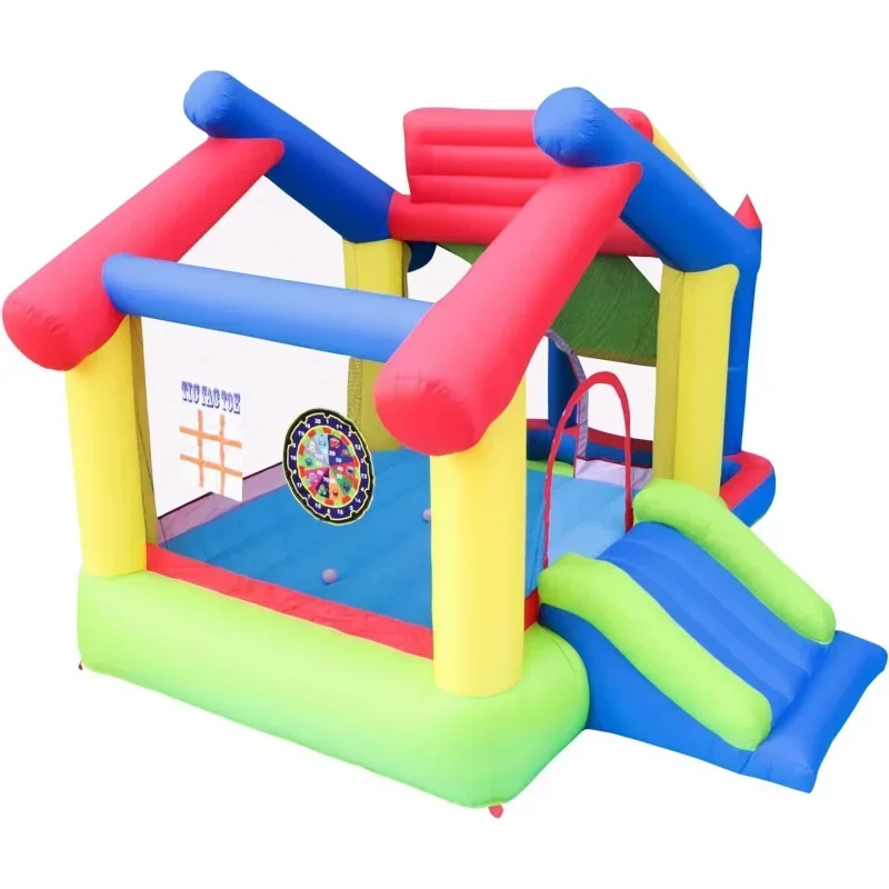 Inflatable Bounce House with Slide, Jumping Castle with Blower and Ball Pool, Basketball Game, Dart Target Game