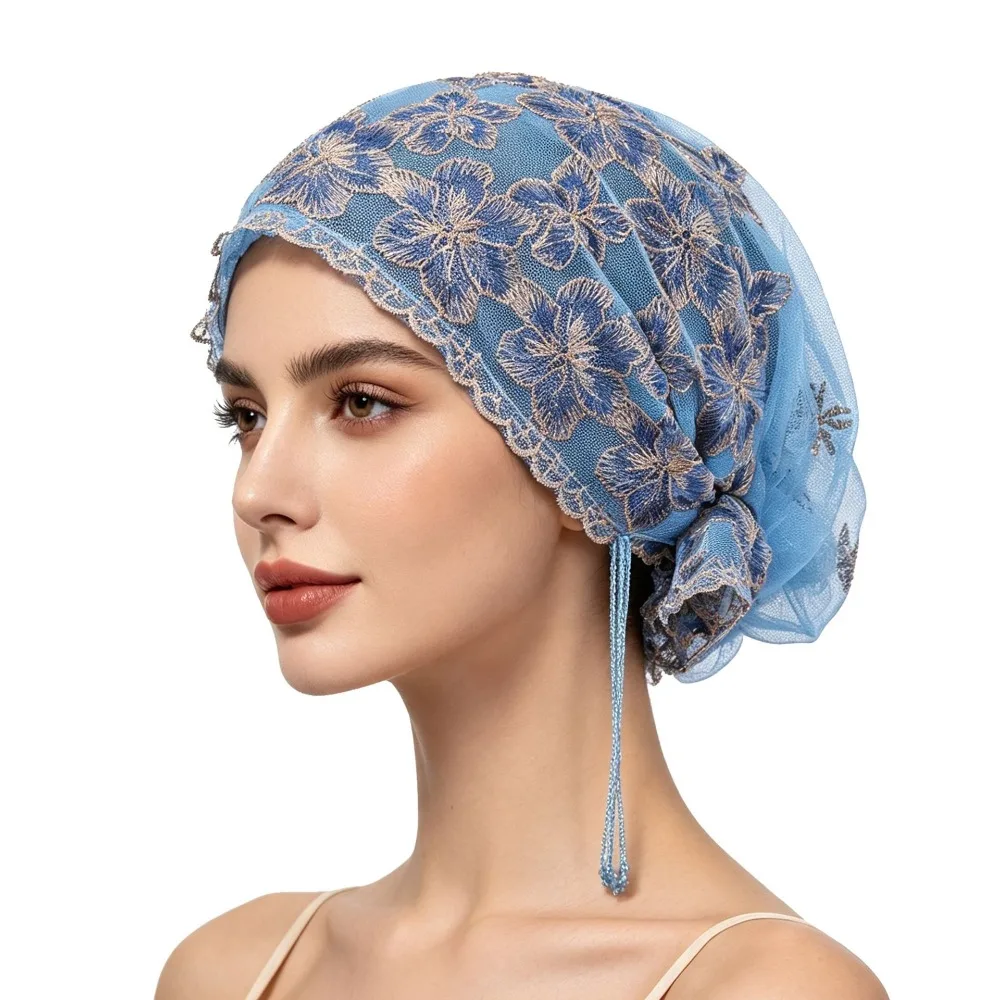 Floral Pattern Lace Headband Cap Lace Texture Breathable Fashion Headpiece Lightweight Adjustable Daily Hair Covering Daily Wear