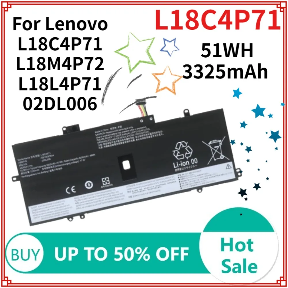 3325mAh 51WH L18C4P71 Battery For Lenovo Thinkpad X1 Carbon 7th 2019 8th 2020 Yoga 4th 5th Gen fits L18L4P71 L18M4P72