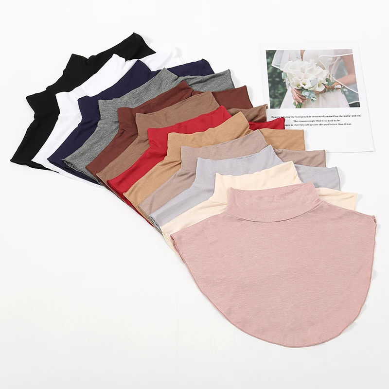 

Muslim Womens Modal CottonTurtleneck Fake Collar Extensions Solid Color Neck Half Top Blouse Plain Winter Warmer High Neck Cover