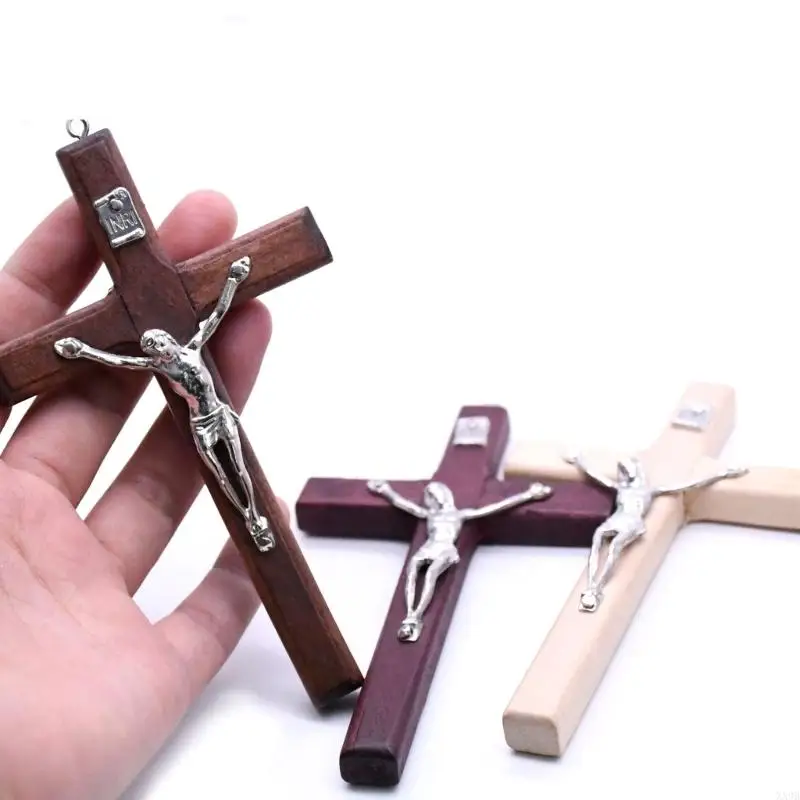 1pcs Handmade Wooden Cross Christ Statue Religious Prayer Hand Holding Pendant 12cm